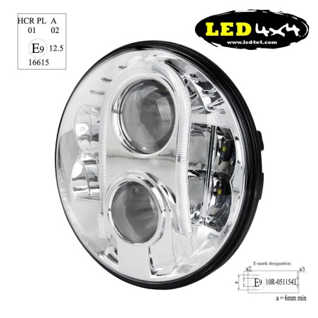 Fuoco LED cromato 7” Omologato ECE R10 R112 R7 - 0112-WHITE - Led4x4