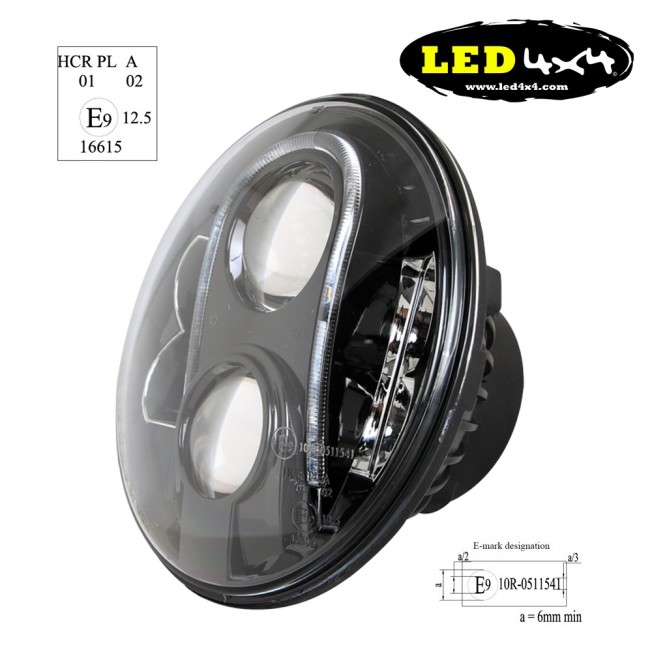 Faro a LED nero 7” Omologato ECE R10 R112 R7 - 0112-BLACK - Led4x4